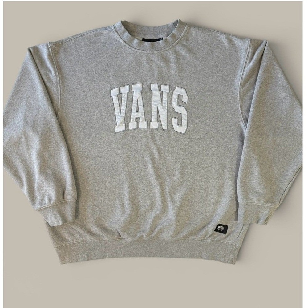 Vans Collegiate Logo Loose Fit Crewneck Sweatshirt Large Grey Skate Streetwear